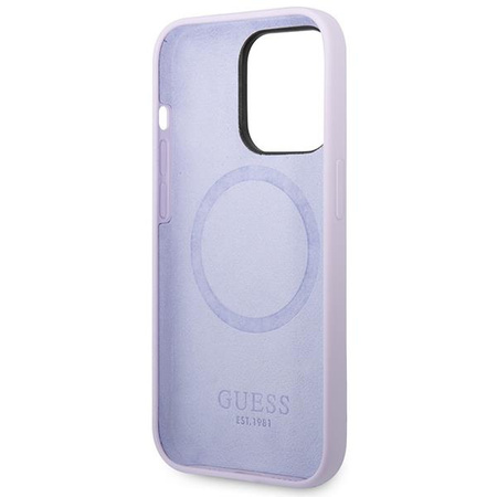 Etui Guess Silicone Logo Plate MagSafe GUHMP14LSBPLU na iPhone 14 Pro - fioletowe