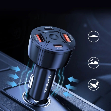 Ładowarka samochodowa Wozinsky WLS-04 60W 2xUSB-C 2xUSB-A - czarna