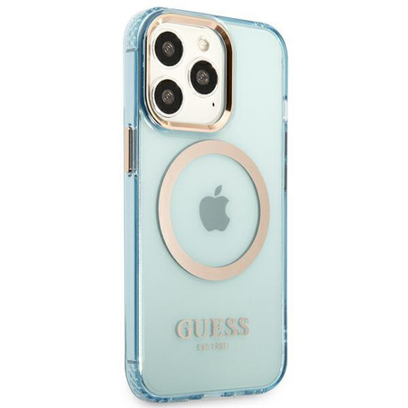 Guess GUHMP13XHTCMB iPhone 13 Pro Max 6,7" niebieski/blue hard case Gold Outline Translucent MagSafe