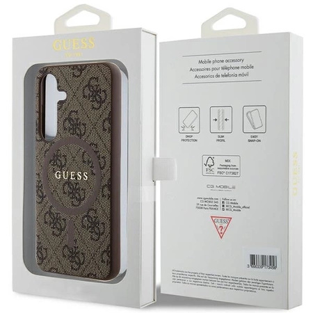 Etui Guess 4G Collection Leather Metal Logo MagSafe na Samsung Galaxy S24 - brązowe