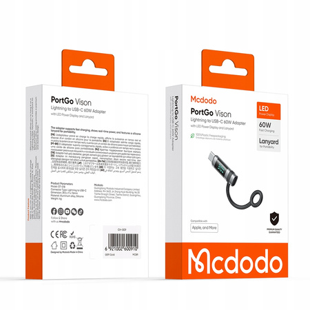 MCDODO ADAPTER PRZEJŚCIÓWKA USB-C USB TYP C DO LIGHTNING IPHONE 60W MIERNIK