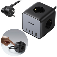 Ugreen kostka listwa zasilająca 65W USB / USB C + 3x gniazdo AC czarna (CD268)