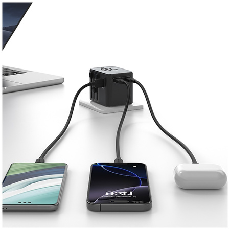 USAMS ŁADOWARKA SIECIOWA TRAVEL ADAPTER 17W DO US/AU/EU/UK Z USB-C USB-A