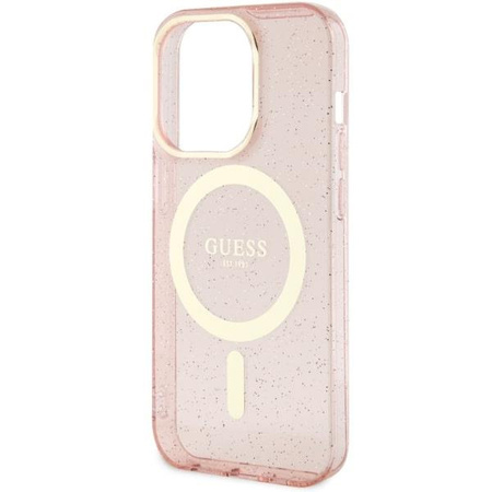 Etui Guess GUHMP14LHCMCGP na iPhone 14 Pro - różowe Glitter Gold MagSafe