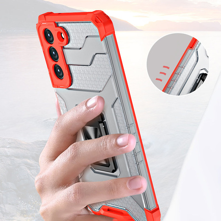Crystal Ring Case pancerne hybrydowe etui pokrowiec + magnetyczny uchwyt Samsung Galaxy S21+ 5G (S21 Plus 5G) czerwony