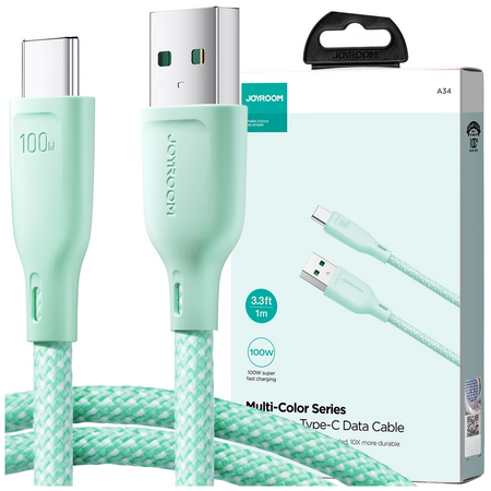 Kabel Joyroom Multi-Color Series SA34-AC6 USB-A / USB-C 100W szybki transfer 1m - zielony