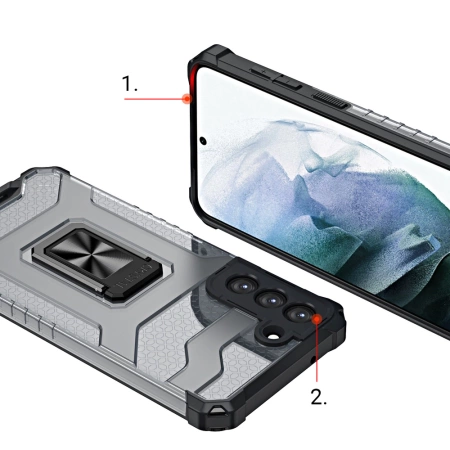 Crystal Ring Case pancerne hybrydowe etui pokrowiec + magnetyczny uchwyt Samsung Galaxy S21+ 5G (S21 Plus 5G) czerwony