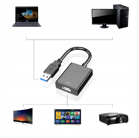 Adapter przejściówka Co2 do laptopa, USB-C - HDMI 4K, do Windows, do Mac OS, do Linux, szary