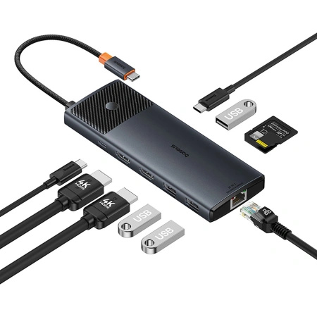 Hub USB-C Baseus Metal Gleam II 10w1 HDMI USB-A USB-C RJ45 SD/TF - szary