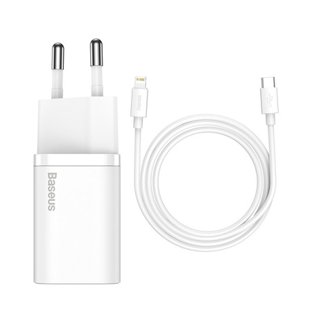 Baseus Super Si 1C szybka ładowarka USB Typ C 20W Power Delivery + kabel USB Typ C - Lightning 1m biały (TZCCSUP-B02)