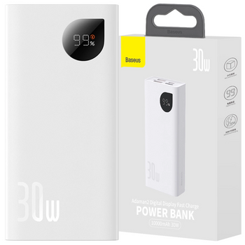 Powerbank Baseus Adaman2 z wyświetlaczem cyfrowym 2x USB-A / 1x USB-C 10000mAh 30W - biały