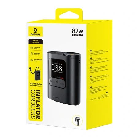 Kompresor bezprzewodowy Baseus GoTrip VA1 Super Mini z 3 końcówkami - czarny