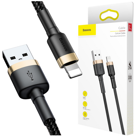 Baseus Cafule Cable wytrzymały nylonowy kabel przewód USB / Lightning QC3.0 2.4A 1M czarno-złoty (CALKLF-BV1)