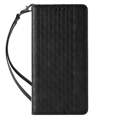 Magnet Strap Case etui do Samsung Galaxy A12 5G pokrowiec portfel + mini smycz zawieszka czarny