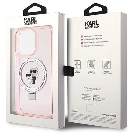 Etui Karl Lagerfeld Ring Stand Karl&Choupettte MagSafe do iPhone 15 Pro - różowe