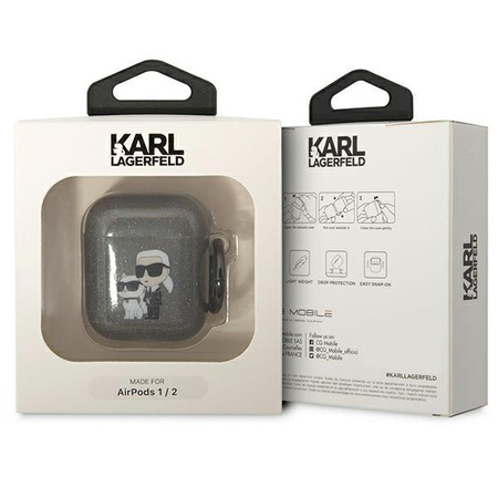 Etui Karl Lagerfeld KLA2HNKCTGK na AirPods 1/2 - czarne Glitter Karl&Choupette