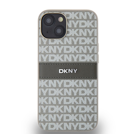 DKNY ETUI HARDCASE DO IPHONE 14 15 136.1 LEATHER MONO STRIPE & METAL LOGO