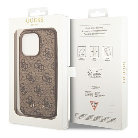 Guess GUHCP14LG4GFBR iPhone 14 Pro 6,1" brązowy/brown hard case 4G Metal Gold Logo