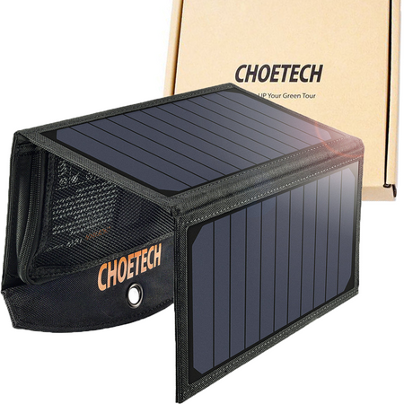 Choetech składana ładowarka solarna słoneczna fotowoltaiczna 19W 2x USB 2,4A czarny (SC001)