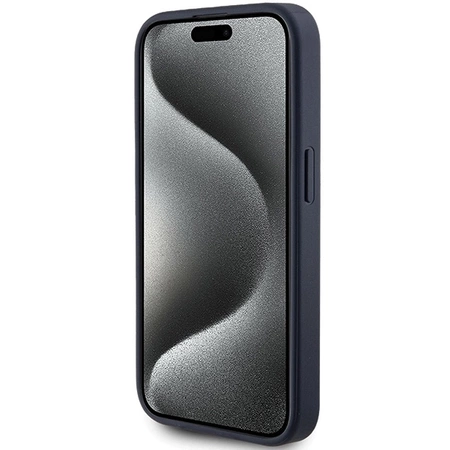 Etui Guess 4G Triangle Metal Logo na iPhone 15 Pro Max - niebieskie