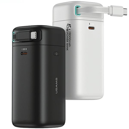 USAMS Powerbank ze zwijanym kablem USB-CRetractable 18000 mAh PD45W Fast Charge XMF Series czarny/black 20KCD21601 (US-CD216)