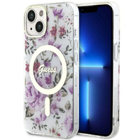 Etui Guess GUHMP14SHCFWST na iPhone 14 - przezroczyste hardcase Flower MagSafe