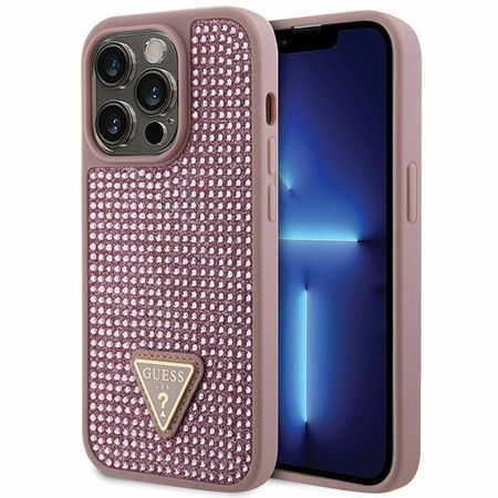 Etui Guess GUHCP14LHDGTPP na iPhone 14 Pro - różowe Rhinestone Triangle