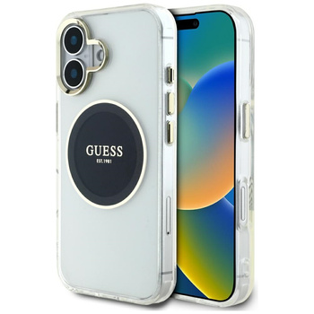 GUESS ETUI POKROWIEC DO IPHONE 16 DO MAGSAFE LOGO METALOWE OKRĘG ZŁOTE