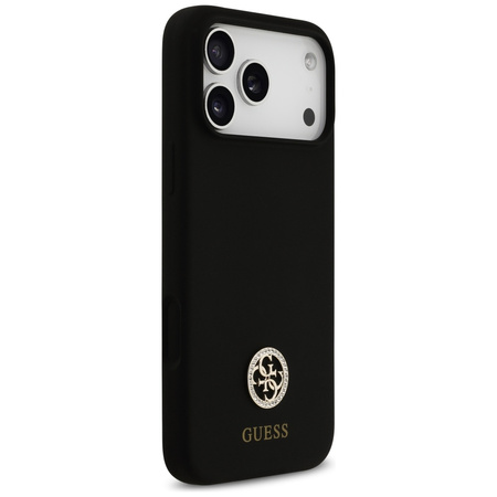 Etui Guess Silicone Logo Strass 4G MagSafe do iPhone 17 Pro Max czarny