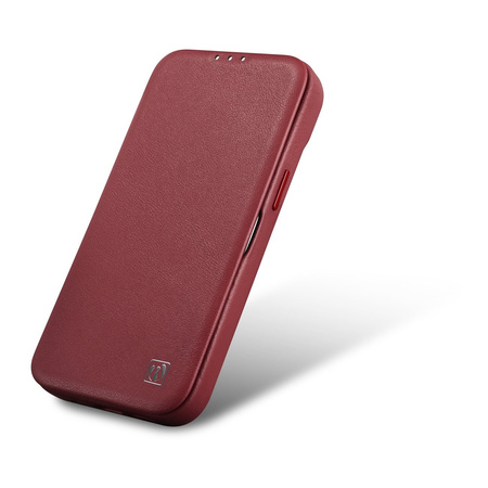 iCarer CE Premium Leather Folio Case skórzane etui iPhone 14 Pro z klapką magnetyczne MagSafe czerwony (WMI14220714-RD)