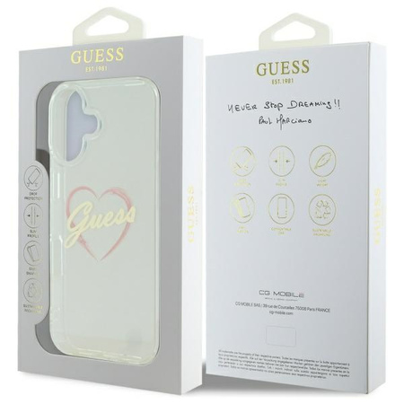 GUESS ETUI HARDCASE DO IPHONE 16 6.1'' Z IML HEART I PRZEŹROCZYSTYM WZOREM