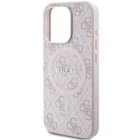 Etui Guess 4G Collection Leather Metal Logo MagSafe na iPhone 14 Pro Max - różowe