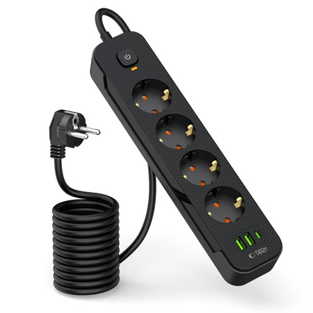 TECH-PROTECT LISTWA ZASILAJĄCA DO SMARTFONÓW 4 GNIAZDA 2 USB 1 TYPE-C 200CM