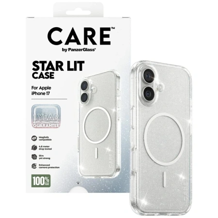Etui CARE by PanzerGlass Flagship Urban Explorer w. White MagSafe na iPhone 17 - przezroczysto-brokatowe