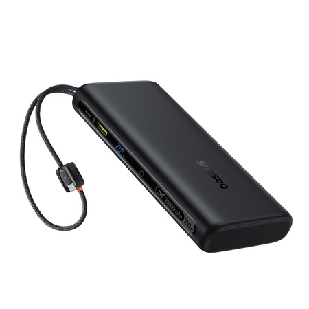Baseus power bank z wyświetlaczem cyfrowym i podwójnymi wbudowanymi kablami usb-c 20000mAh 100W Czarny