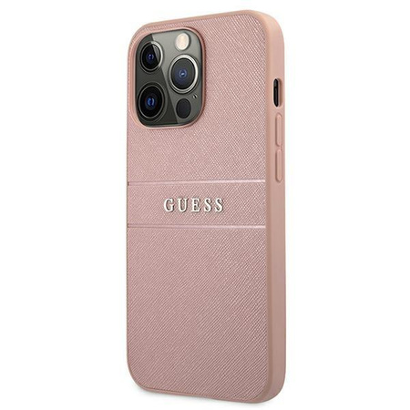 Etui Guess GUHCP13XPSASBPI na iPhone 13 Pro Max - różowe Saffiano Stripe