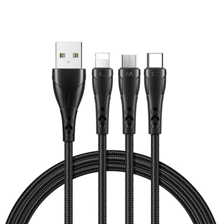 Kabel do telefonu 3w1 Mcdodo z obsługą Car Play i Android Auto do iPhone, Micro USB, USB-C QC 4.0+ 1,2 m