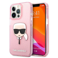 Etui Karl Lagerfeld KLHCP13XKHTUGLP na iPhone 13 Pro Max - różowe Glitter Karl's Head