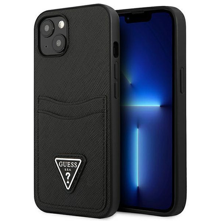 Guess GUHCP13SPSATPK iPhone 13 mini 5,4" czarny/black hardcase SaffianoTriangle Logo Cardslot