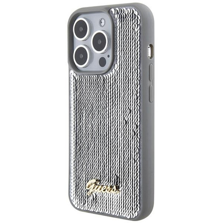Etui Guess Sequin Script Metal na iPhone 15 Pro - srebrne