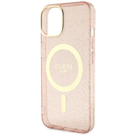 Etui Guess GUHMP14MHCMCGP na iPhone 14 Plus 6.7" - różowe Glitter Gold MagSafe