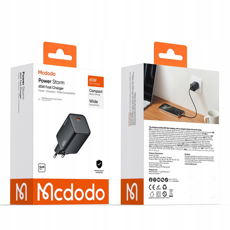 MCDODO SZYBKA ŁADOWARKA SIECIOWA ZASILACZ KOSTKA DO ŁADOWARKI USB-C 65W GAN