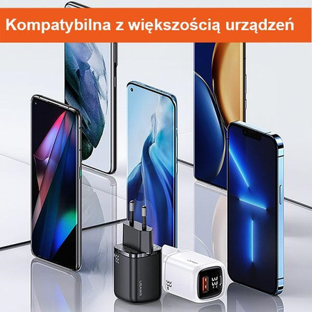 USAMS ŁADOWARKA 1XUSB-C 1XUSB T46 33W DO TELEFONÓW APPLE IPHONE PD3.0 QC3.0