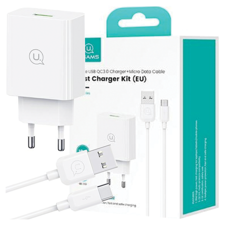 USAMS ŁADOWARKA 18W + KABEL USB-C/USB-A 1M DO TELEFONÓW APPLE FAST CHARGING