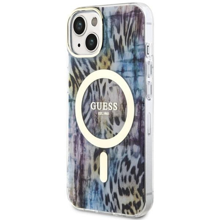 Etui Guess GUHMP14SHLEOPWB na iPhone 14 - niebieskie Leopard MagSafe