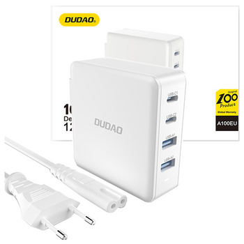Szybka ładowarka sieciowa GaN 100W 2 x USB-C / 2 x USB Dudao A100EU - biała