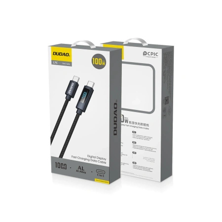 DUDAO KABEL USB-C DO USB-C 100W Z WYŚWIETLACZEM LED 1M DO TELEFONÓW