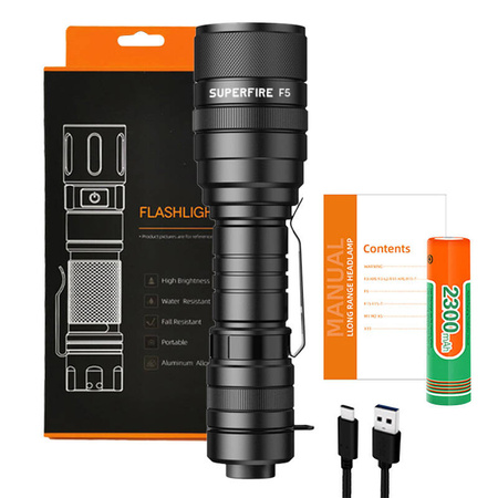 SUPERFIRE LATARKA F5 1100LM DO WĘDRÓWKI WYSOKA MOC USB SZYBKO ŁADOWANIE