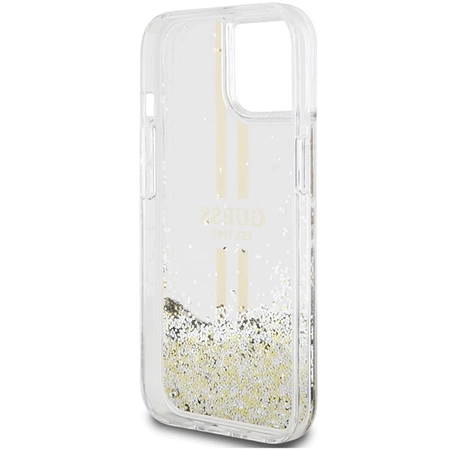 Etui Guess Liquid Glitter Gold Stripes na iPhone 15 Plus / 14 Plus - przezroczyste