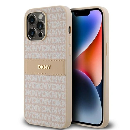DKNY ETUI HARDCASE DO IPHONE 14 PRO LEATHER MONO STRIPE Z CHRONIĄCĄ POWŁOKĄ